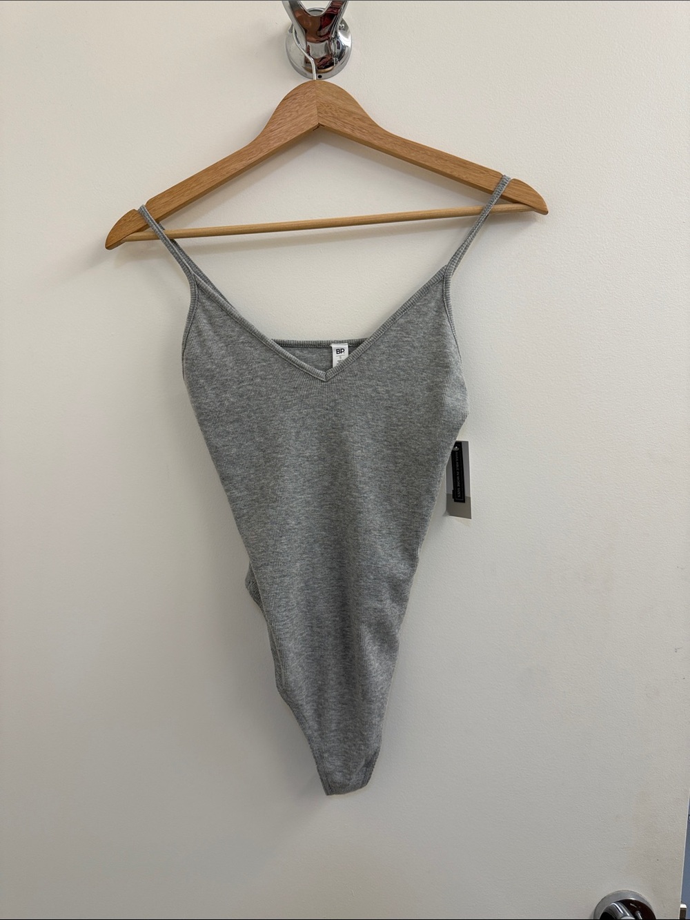 bp Gray V-Neck Spaghetti Strap Bodysuit